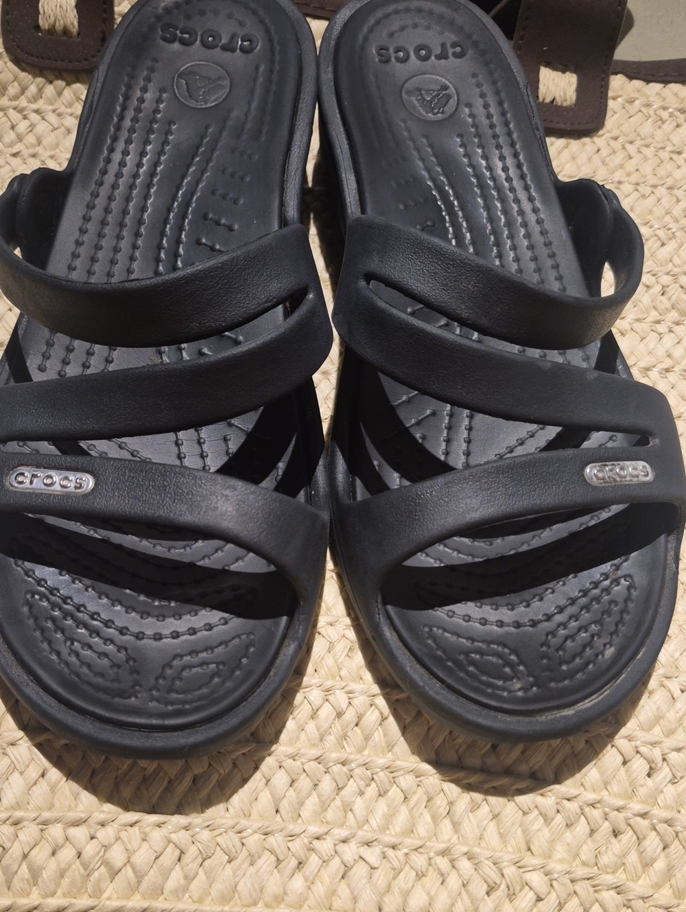 CROCS Black Triple-Strap Slide Sandals